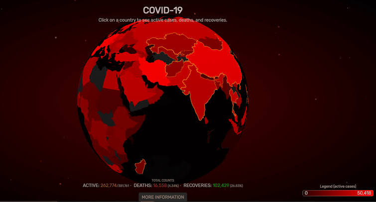 ضع أصبعك على أي مكان في الكرة الأرضية لتعرف عدد إصابات كورونا لحظة بلحظة