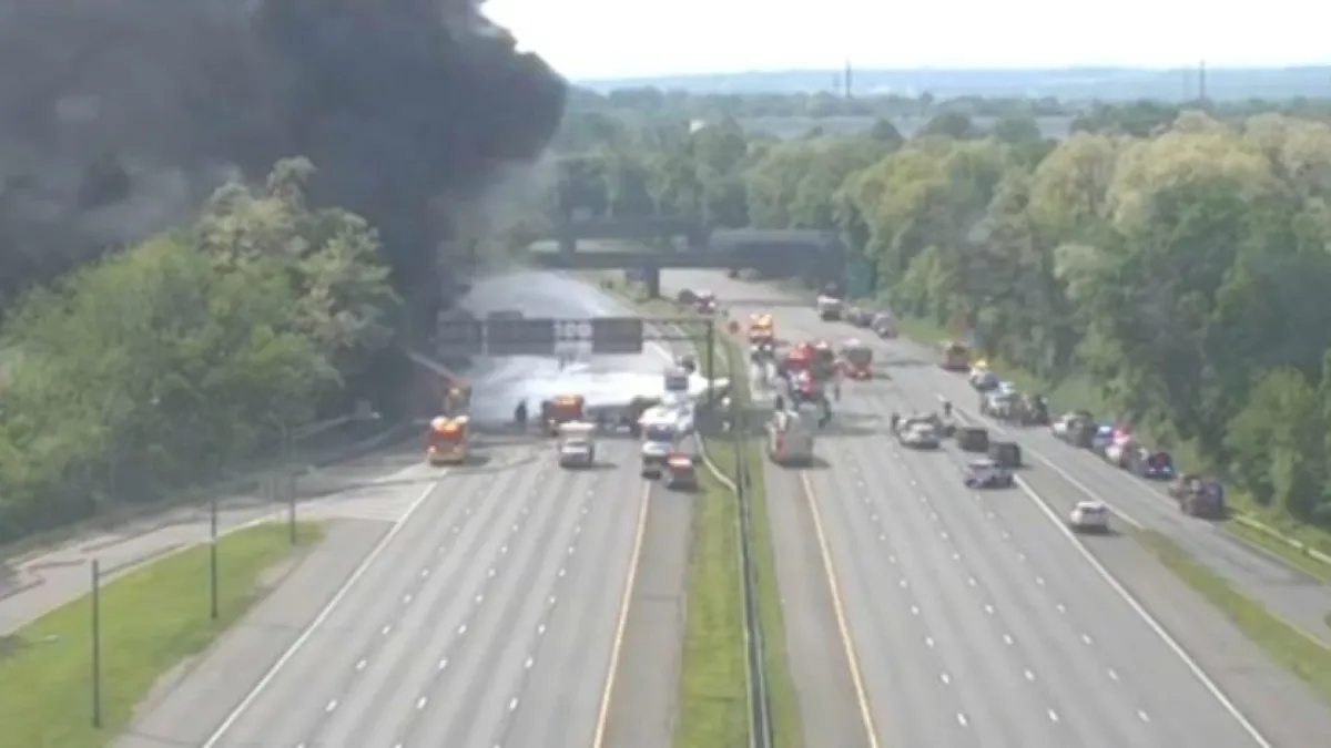حريق ضخم لشاحنة وقود يغلق طريق I-287 في نيوجيرسي ويصيب 4 أشخاص