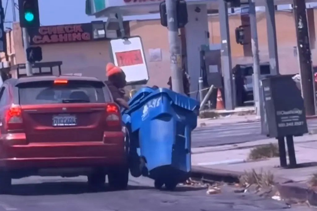 رجلان يُشتبه بسرقتهما حاويات إعادة تدوير من سيارة متحركة في جنوب لوس أنجلوس